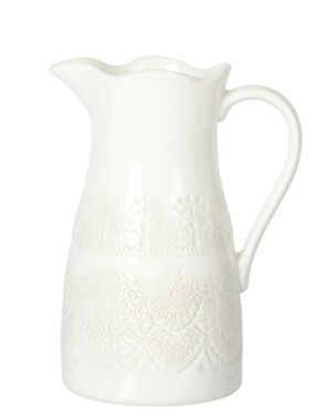 💕 New 2025 The Pioneer Woman Vintage Lace Cream Embossed Pitcher